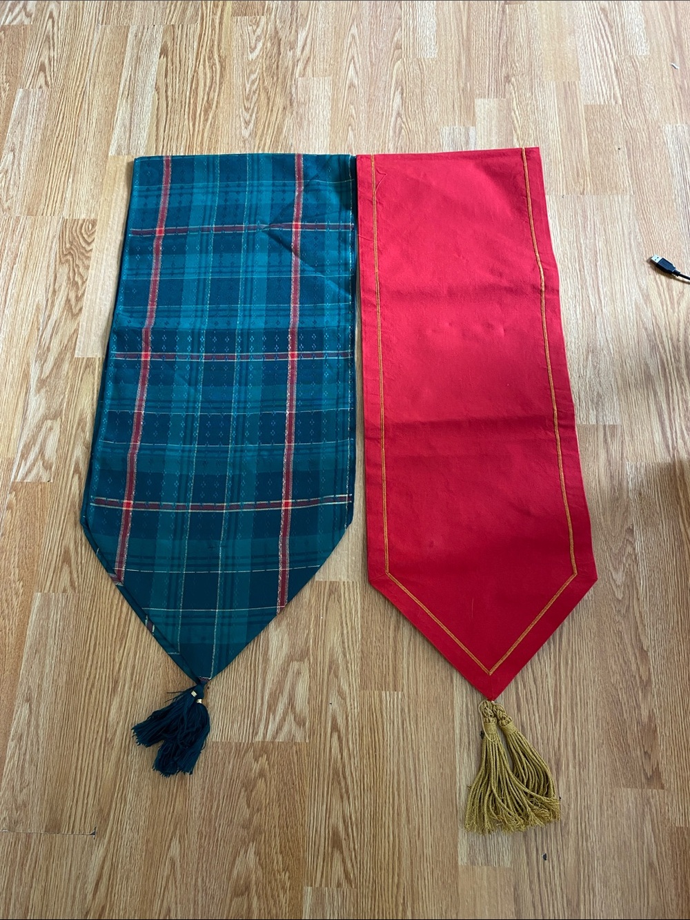 5 for $25! Two Holiday Green Plaid and Red Table Runners with Tassels